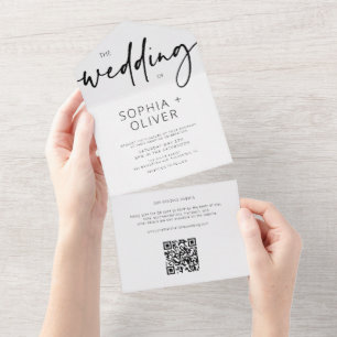 Modern Script Silver Grey Wedding All In One Invitation