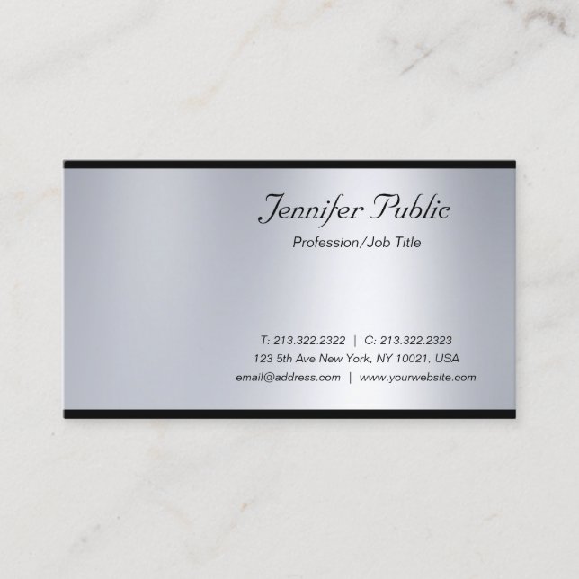 Modern Script Silver Luxury Professional Graceful Business Card (Front)