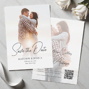 Modern Script Simple 2 Photo Wedding QR Code Save The Date