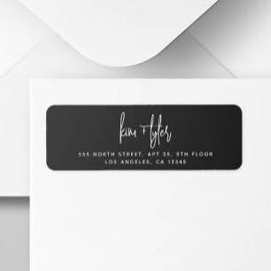 Modern script simple black wedding return address label
