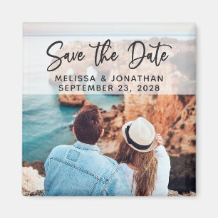 Modern script simple elegant photo save the date magnet