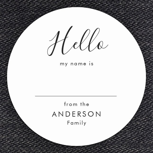 Modern Script Simple Family Reunion Name Classic Round Sticker (Creator Uploaded)