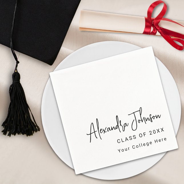 Modern Script Simple Graduation Party Napkin (Modern trendy script graduation party napkin Minimalist simple stylish chic black and white)