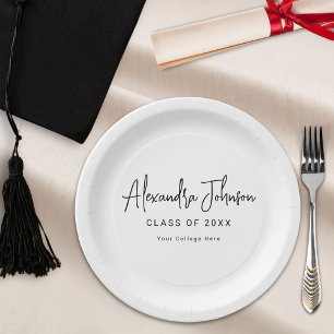 Modern Script Simple Graduation Party Paper Plate