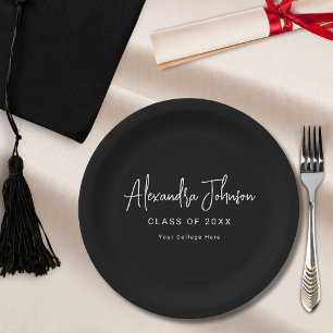 Modern Script Simple Graduation Party Paper Plate