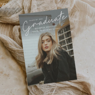 Modern Script Simple Photo Graduation Invitation Postcard