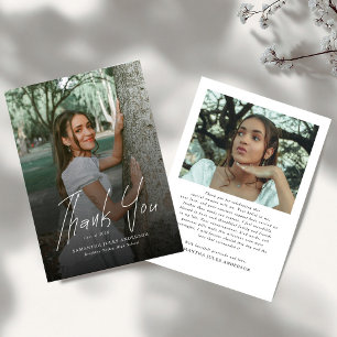 Modern Script Simple Photo Graduation Thank You Card