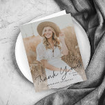 Modern Script Simple Photo Graduation Thank You Card<br><div class="desc">This modern,  elegant stylish photo graduation thank you card features a black script moveable thank you art and customisable name,  year and photo on the front. The interior has a personal message that can be removed if you prefer to hand write your thank you notes.</div>