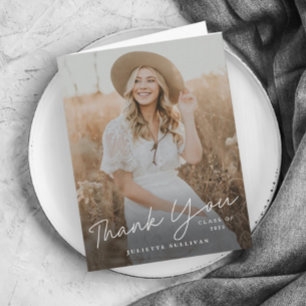 Modern Script Simple Photo Graduation Thank You Card