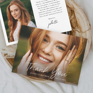 Modern Script Simple Photo Graduation Thank You Card