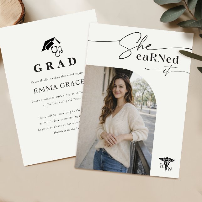 Modern Script Simple Photo RN Nursing Graduation Announcement (Creator Uploaded)