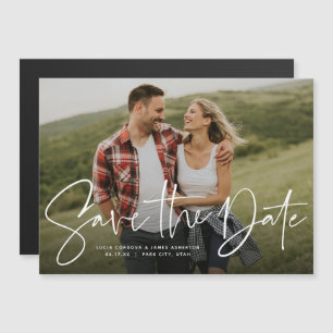 Modern script simple photo save the date magnetic invitation
