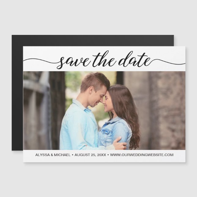 Modern Script Simple Photo Save the date Wedding Magnetic Invitation (Front/Back)