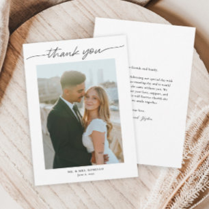 Modern Script Simple Photo Wedding Thank You Card