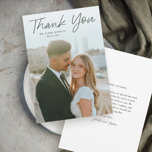 Modern Script Simple Photo Wedding Thank You Card