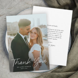 Modern Script Simple Photo Wedding Thank You Card