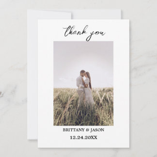Modern Script Simple Photo Wedding Thank You Card