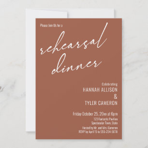 Modern Script Simple Rehearsal Dinner Terracotta Invitation