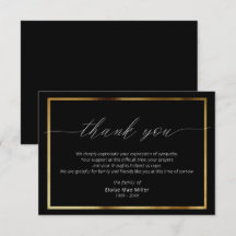 Modern Script Simple Sympathy Gold Thank You Card
