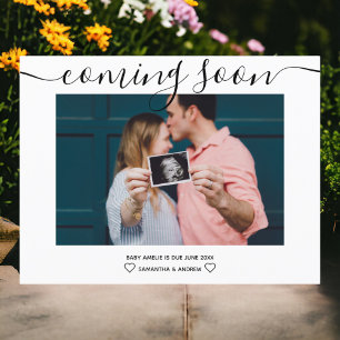 Modern script simple typography photo pregnancy announcement postcard