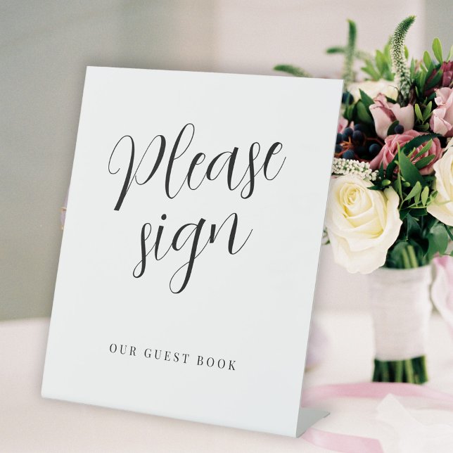 Modern script simple wedding guest book pedestal sign (Creator Uploaded)
