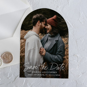 Modern Script Simple Wedding Photo Save the Date Acrylic Invitations