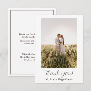 Modern Script Simple Wedding Photo Thank You Card
