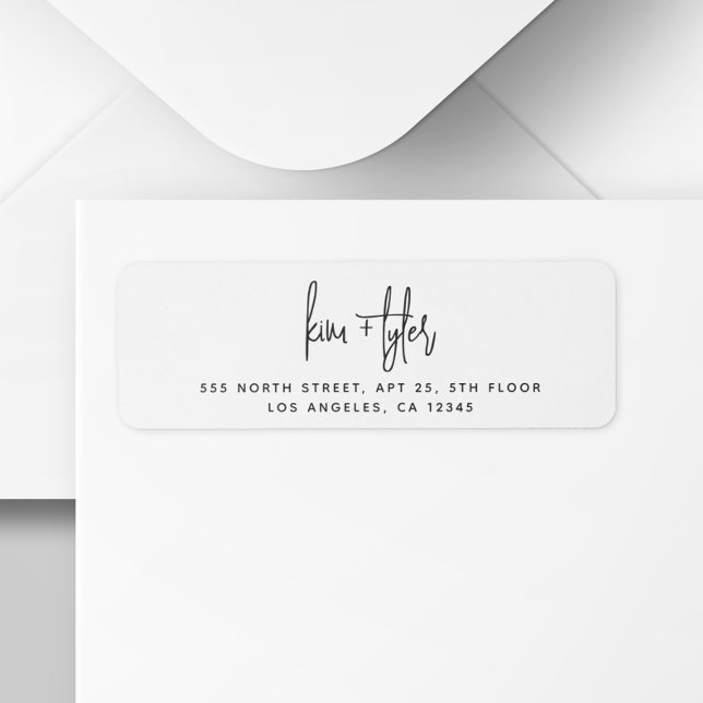 Modern script simple wedding return address label (Creator Uploaded)