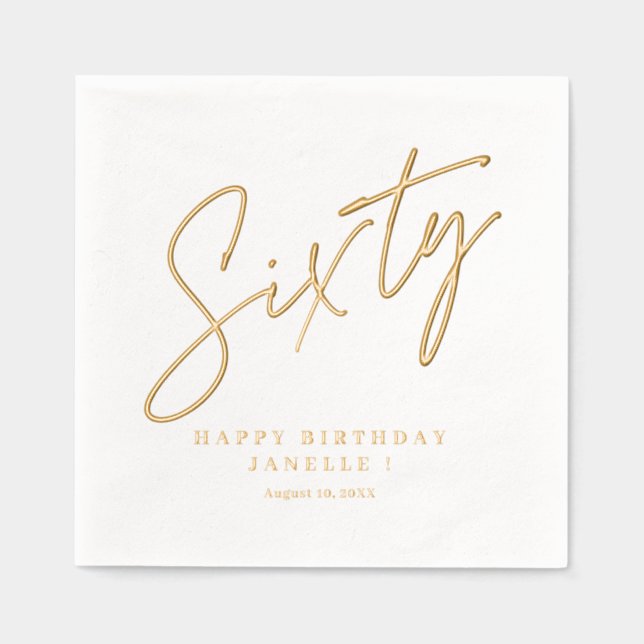 Modern Script Sixty 60th Birthday Foil Napkins (Front)