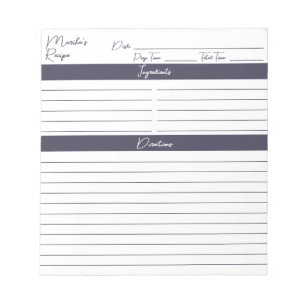 Modern Script Slate Grey Personalised Recipes Notepad