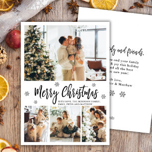 Modern Script Snowflake 4 Photo Collage Christmas  Holiday Card