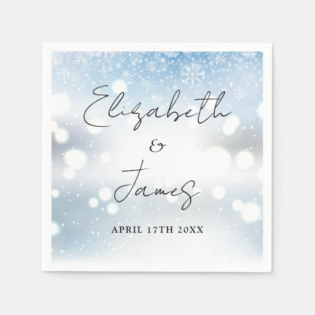 Modern Script Snowflakes Winter Wedding Napkin (Front)