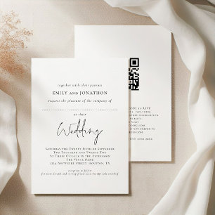 Modern Script Space for Guest Name QR Code Wedding Invitation