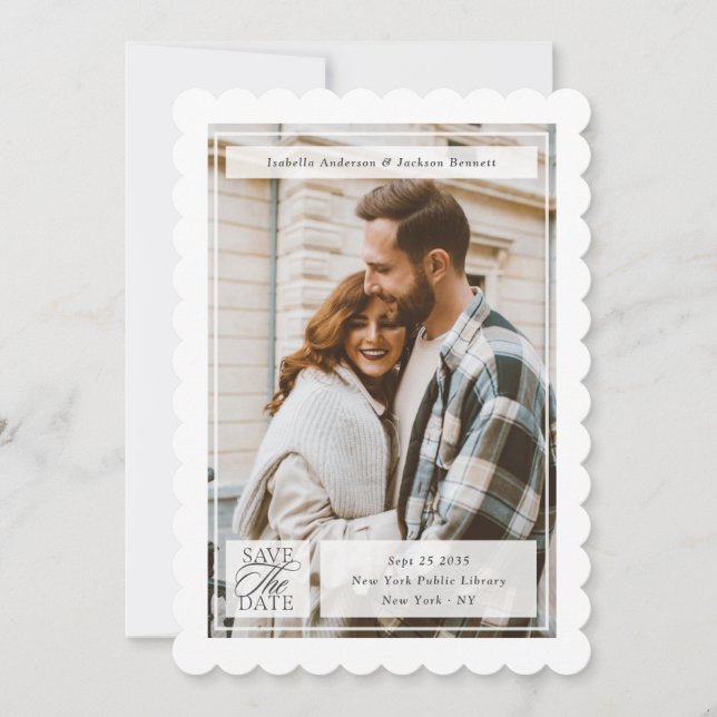 Modern Script Stamp Wedding Two Sided Photo Save The Date (Front)