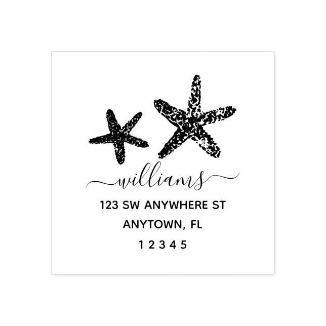 Modern Script Starfish Return Address Personalised Rubber Stamp (Imprint)