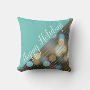 Modern Script Stripes Bokeh Christmas Holiday Cushion