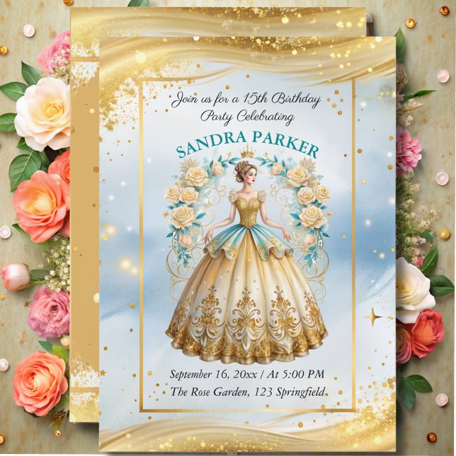  Modern script Stylish chic gold dress birthday  Invitation (Creator Uploaded)