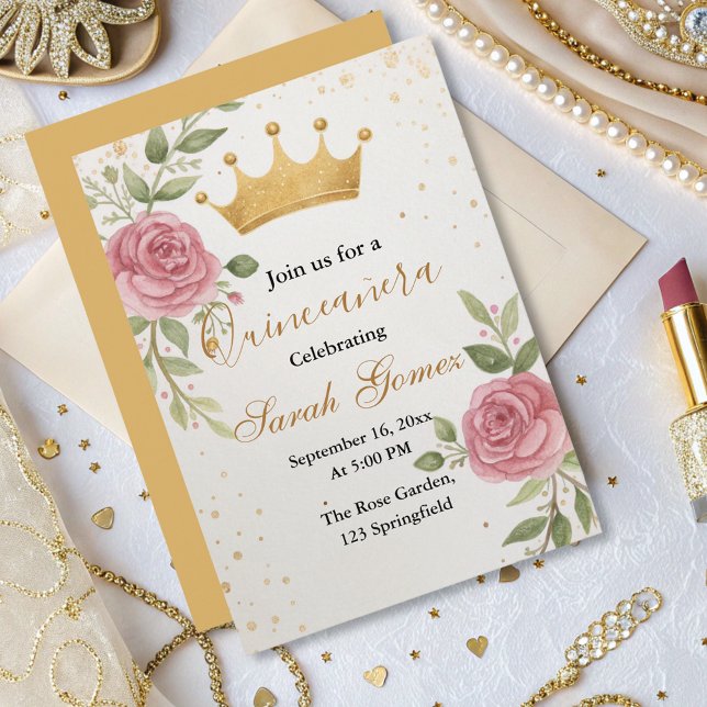  Modern Script Stylish Chic Gold Floral Birthday  Invitation (Creator Uploaded)