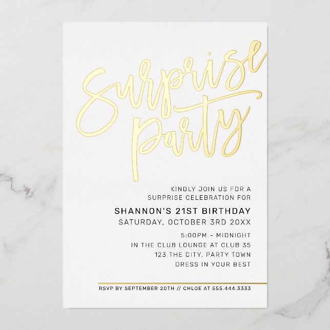 MODERN SCRIPT surprise birthday party black gold (Front)