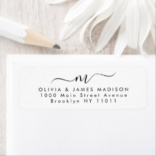 Modern Script Swash Monogram Couple Stationery Return Address Label