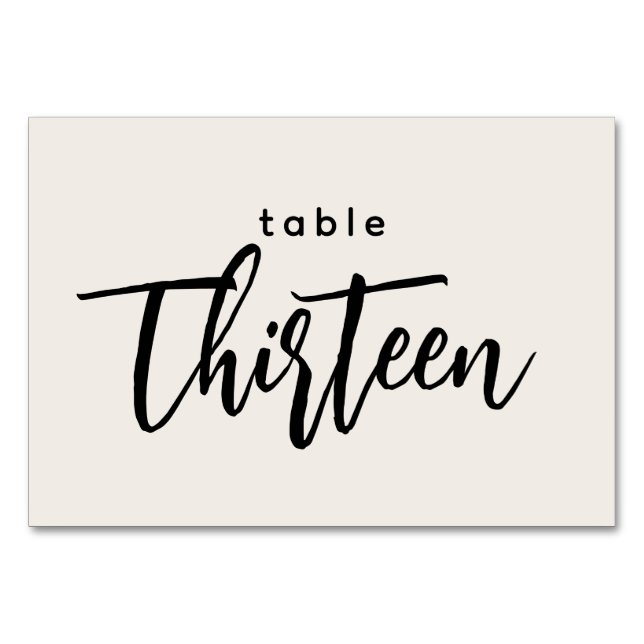 Modern Script Table 13 Thirteen Off-White Wedding Table Number (Front)
