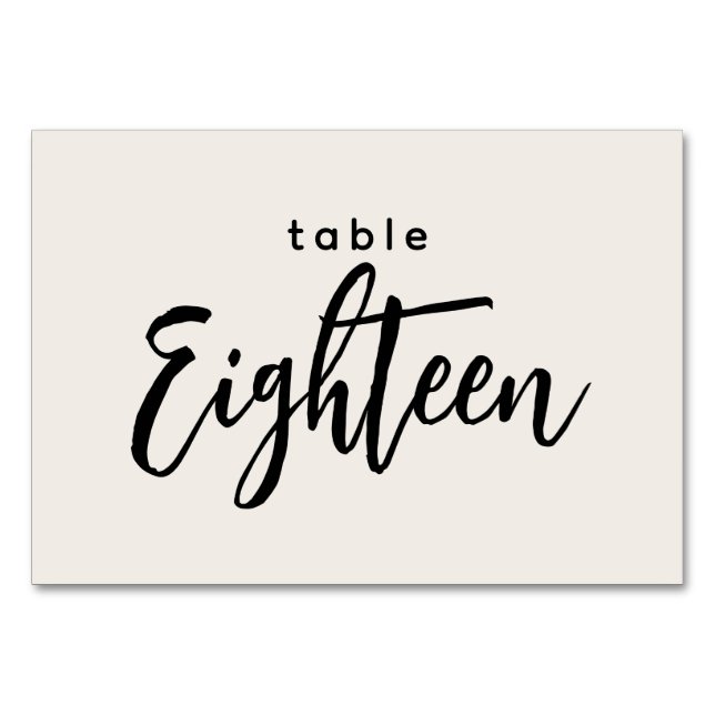 Modern Script Table 18 Eighteen Off-White Wedding Table Number (Front)