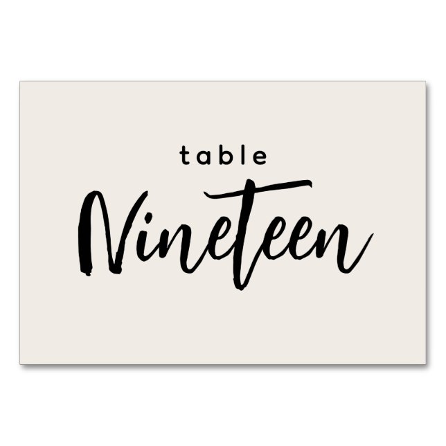 Modern Script Table 19 Nineteen Off-White Wedding Table Number (Front)