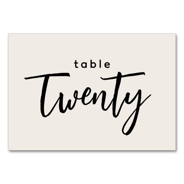 Modern Script Table 20 Twenty Off-White Wedding Number (Front)