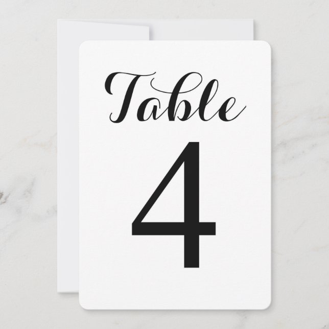 Modern Script Table 4 | Table Numbers Card (Front)
