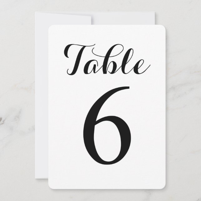 Modern Script Table 6 | Table Numbers Card (Front)