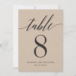 Modern Script Table Number Card Kraft