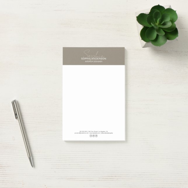 Modern Script Taupe Professional Business Post-it Notes (Office)