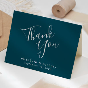 Modern Script Teal Blue Wedding Thank You Card
