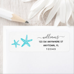Modern Script Teal Starfish Return Address Label